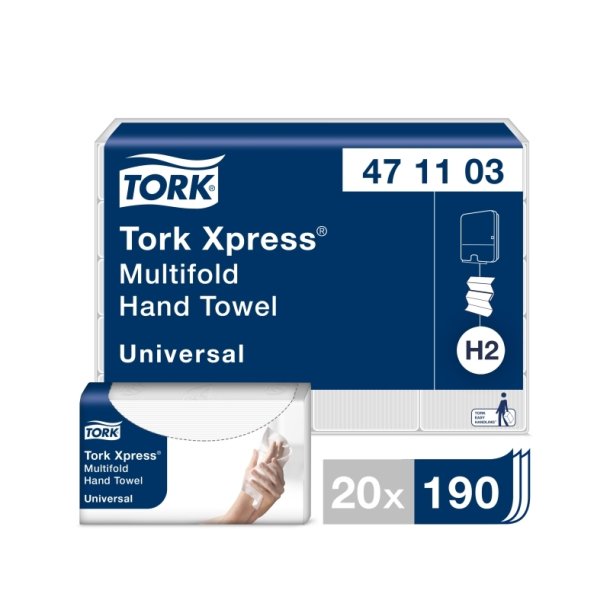 Hndkldeark, Tork H2 Universal, 2-lags, Z-fold, 23,4x21,3cm, 8 cm, natur, 100% genbrugspapir